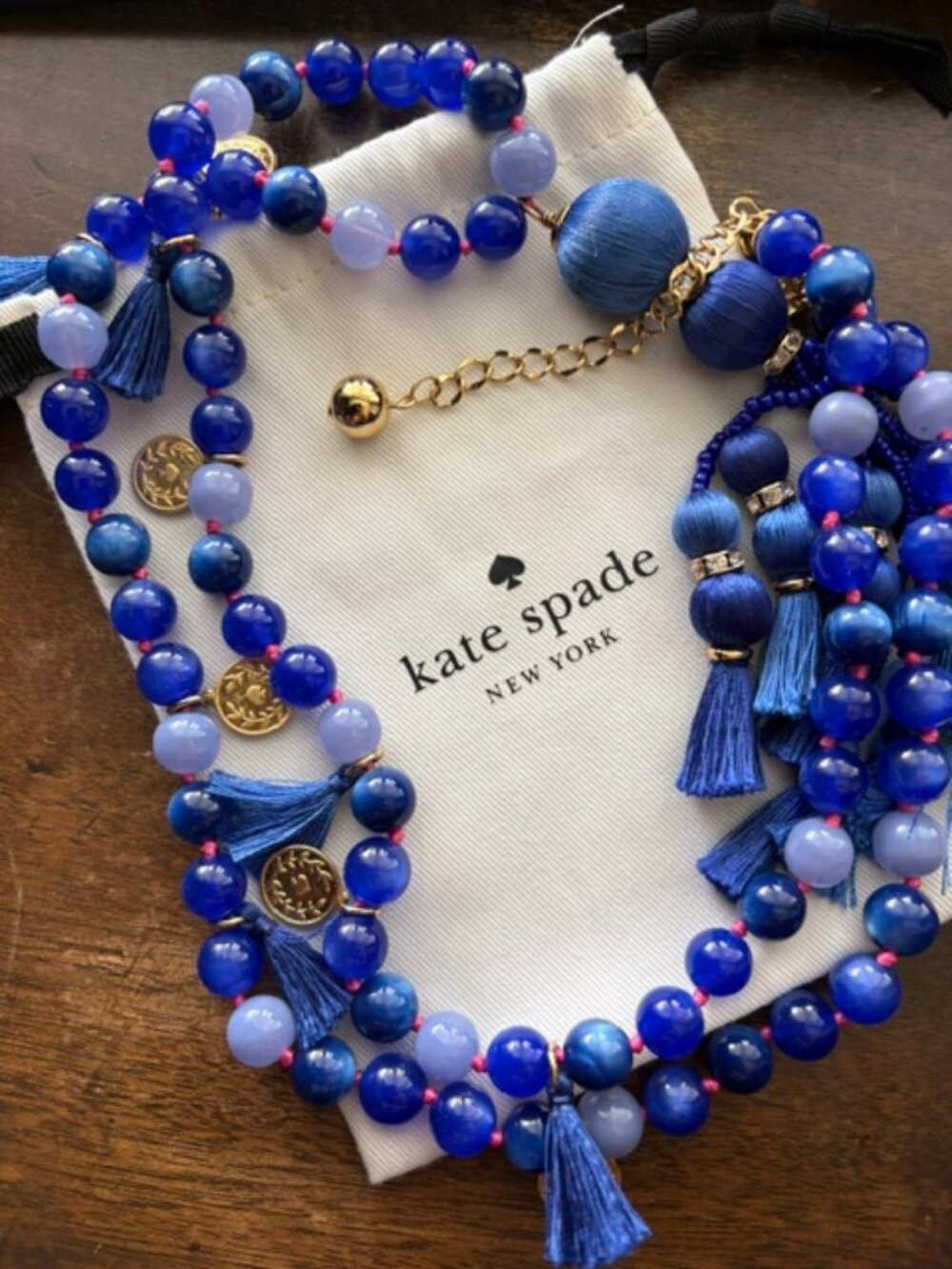 Kate Spade New York Cobalt Blue Coin Pom Tassel Pendant Necklace